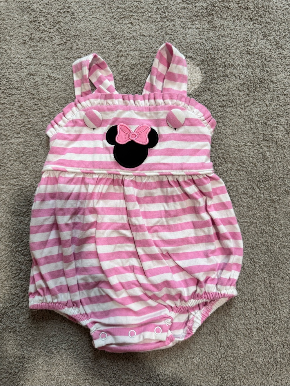 Minnie Mouse Stitchy Fish Pink & White Striped Baby One-Piece Bodysuit